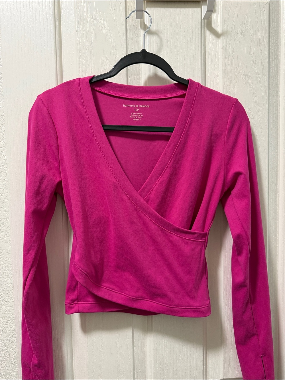 Harmony & Balance Hot Pink Wrap-Front Long Sleeve Top